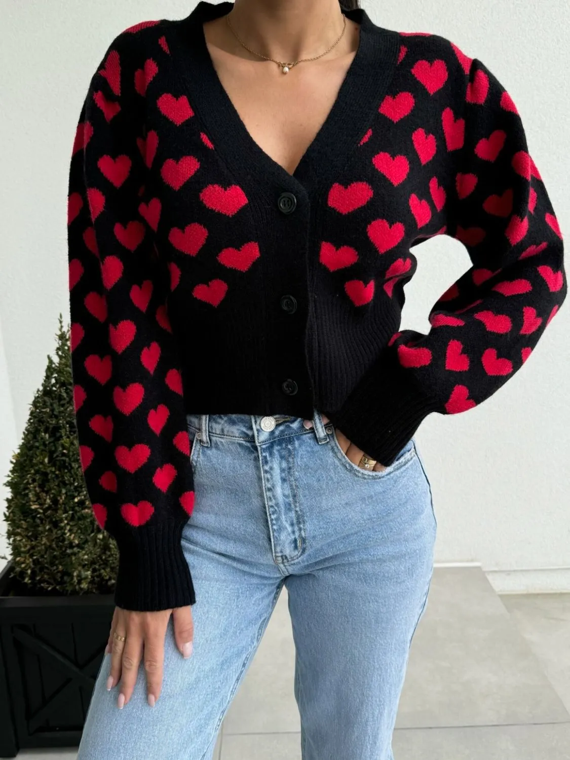 Valentine’s Day Heart V-Neck Cropped Cardigan sold by Charming Charlie