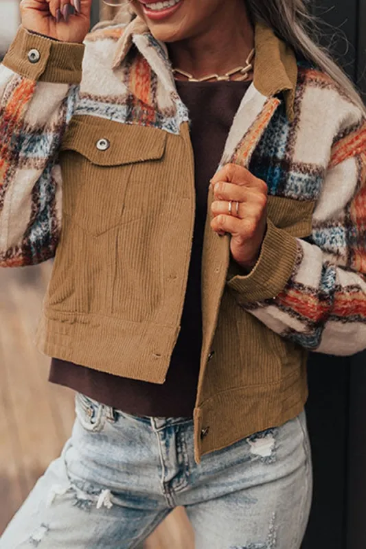 Plaid Corduroy Flap Pockets Button Up Jacket sold by Charming Charlie