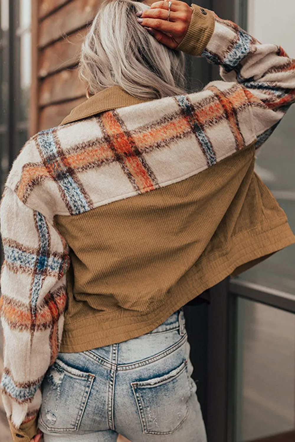 Plaid Corduroy Flap Pockets Button Up Jacket sold by Charming Charlie product image thumbnail 2