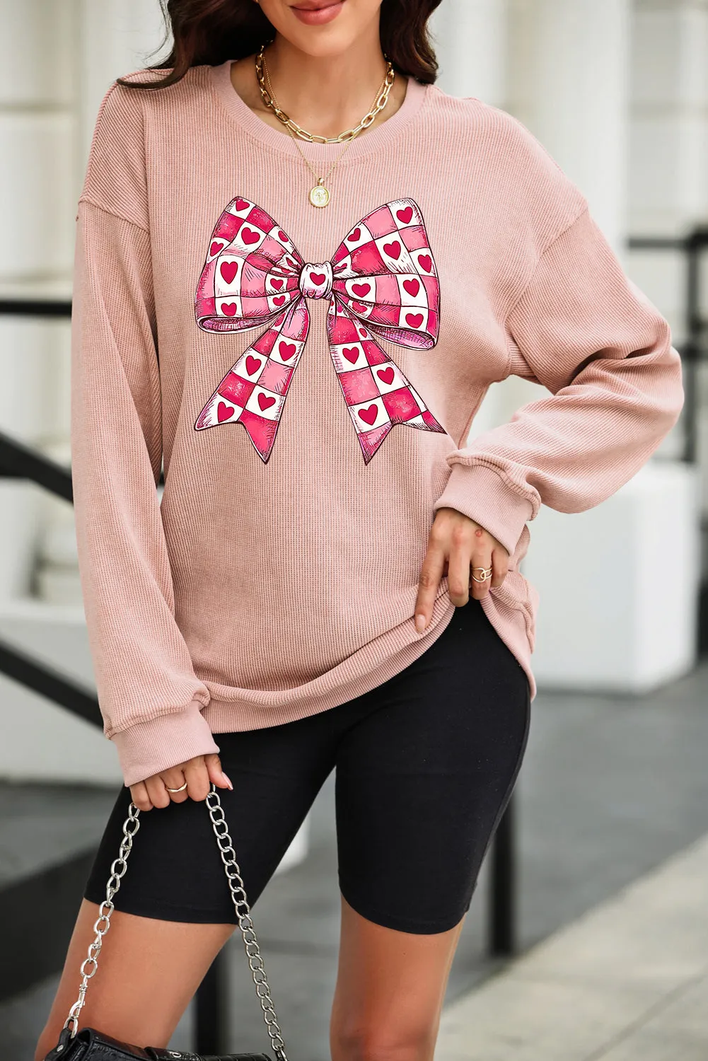 Valentine’s Day Bow Drop Shoulder Long Sleeve Sweatshirt sold by Charming Charlie product image thumbnail 4