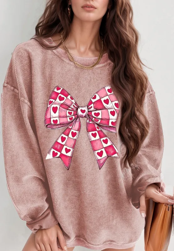 Valentine’s Day Bow Drop Shoulder Long Sleeve Sweatshirt sold by Charming Charlie