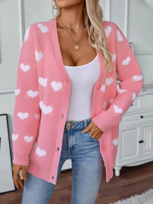 Heart V-Neck Button Up Long Sleeve Cardigan sold by Charming Charlie