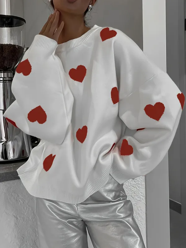 Valentine’s Day Heart Round Neck Long Sleeve Sweater sold by Charming Charlie