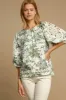 Umgee Floral Pleated Detail Lace Trim Sleeve Blouse sold by Charming Charlie