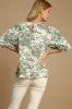 Umgee Floral Pleated Detail Lace Trim Sleeve Blouse sold by Charming Charlie