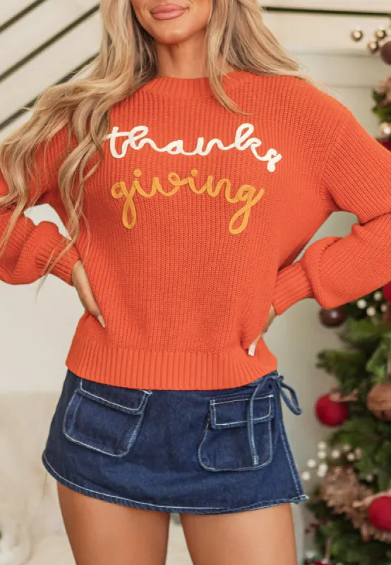 THANKS GIVING Round Neck Long Sleeve Sweater made by Charming Charlie