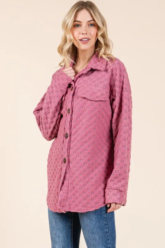 BOMBOM Checkered Button Down Dropped Shoulder Shacket sold by Charming Charlie product image thumbnail 3