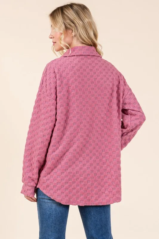 BOMBOM Checkered Button Down Dropped Shoulder Shacket sold by Charming Charlie product image thumbnail 2