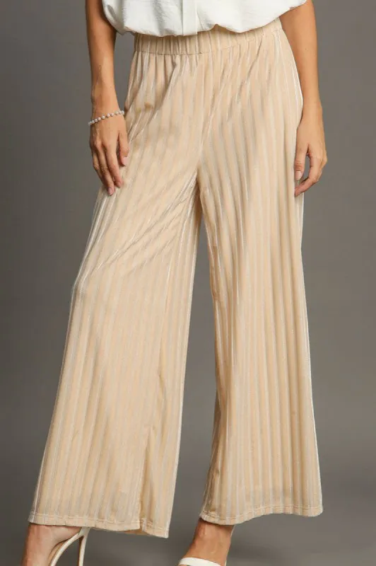 Umgee Elastic Waist Striped Wide Leg Velvet Pants sold by Charming Charlie