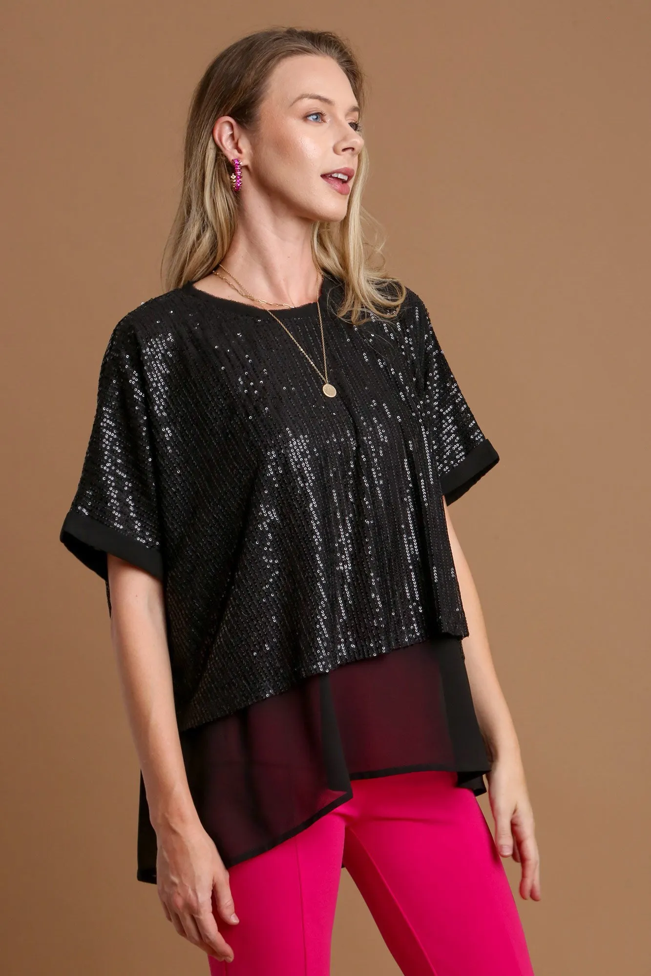 Umgee Sequin Half Sleeve Layered Blouse sold by Charming Charlie