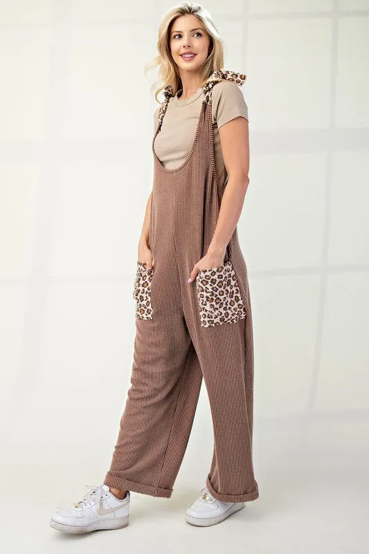 Celeste Full Size Ribbed Leopard Tied Shoulder Overalls sold by Charming Charlie product image thumbnail 3