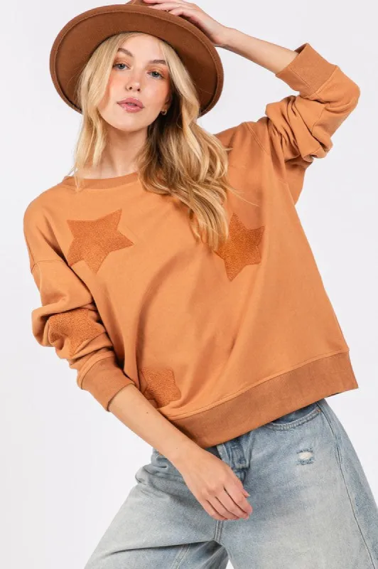 SAGE + FIG Star Patch Long Sleeve Sweatshirt sold by Charming Charlie