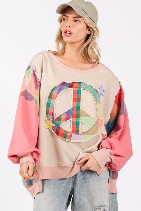 SAGE + FIG Full Size Contrast Peace Patch Dropped Shoulder Sweatshirt sold by Charming Charlie product image thumbnail 5
