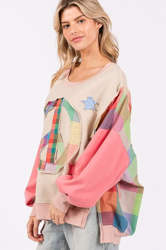 SAGE + FIG Full Size Contrast Peace Patch Dropped Shoulder Sweatshirt sold by Charming Charlie product image thumbnail 3