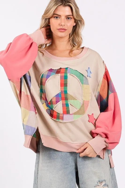 SAGE + FIG Full Size Contrast Peace Patch Dropped Shoulder Sweatshirt sold by Charming Charlie product image thumbnail 4