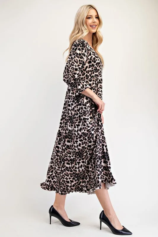 Celeste Full Size Leopard Round Neck Flounce Sleeve Dress sold by Charming Charlie product image thumbnail 3
