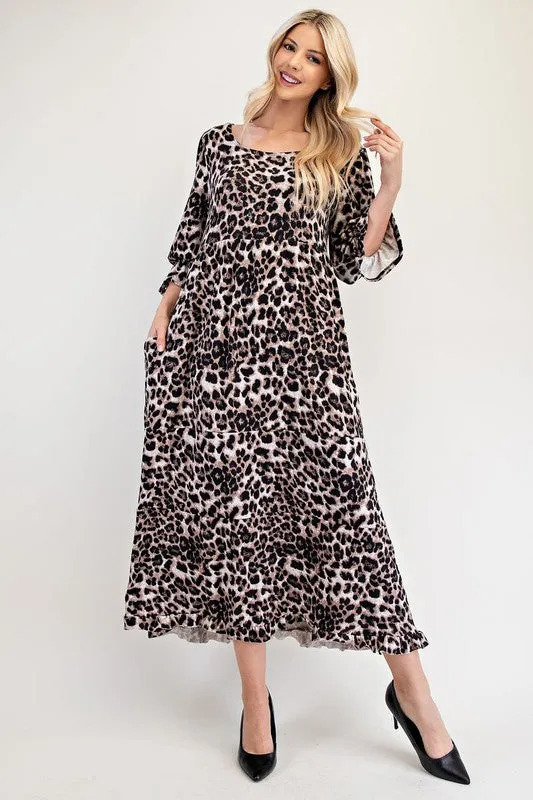 Celeste Full Size Leopard Round Neck Flounce Sleeve Dress sold by Charming Charlie product image thumbnail 4