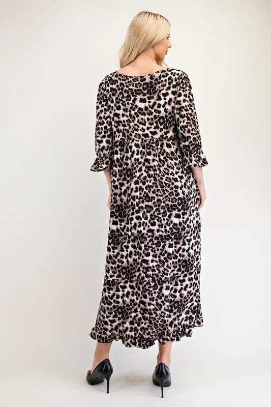 Celeste Full Size Leopard Round Neck Flounce Sleeve Dress sold by Charming Charlie product image thumbnail 2