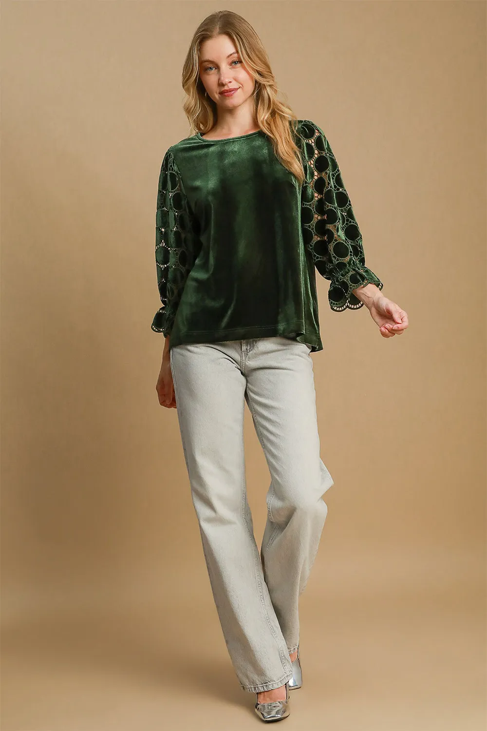 Umgee Polka Dot Lace Long Sleeve Round Neck Blouse sold by Charming Charlie product image thumbnail 4