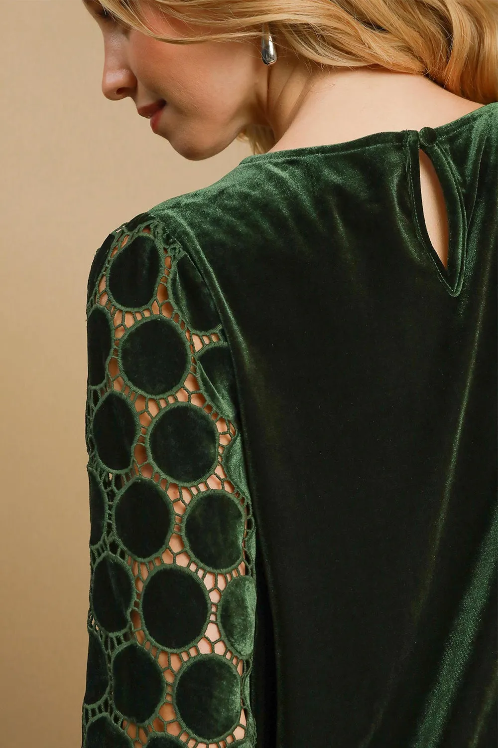 Umgee Polka Dot Lace Long Sleeve Round Neck Blouse sold by Charming Charlie product image thumbnail 5