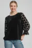 Umgee Polka Dot Lace Long Sleeve Round Neck Blouse sold by Charming Charlie