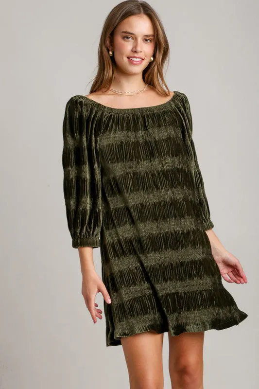 Umgee Off-Shoulder Balloon Sleeve Velvet Mini Dress sold by Charming Charlie