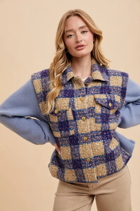 Annie Wear Faux Fur Plaid Button Up Jacket sold by Charming Charlie