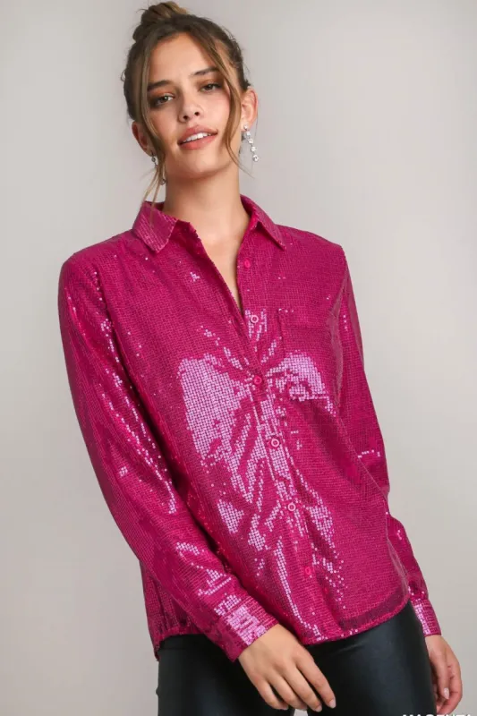 Umgee Sequin Long Sleeve Shirt with Side Chest Pocket sold by Charming Charlie