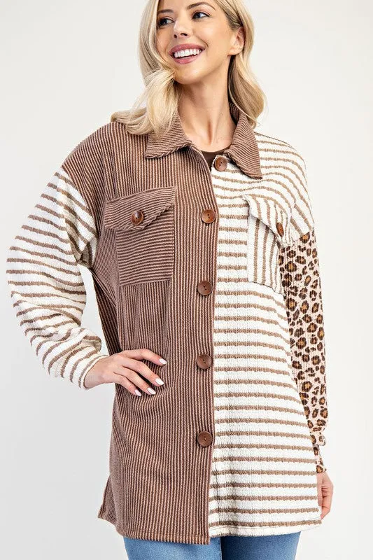 Celeste Full Size Leopard Contrast Button Up Shacket sold by Charming Charlie product image thumbnail 4