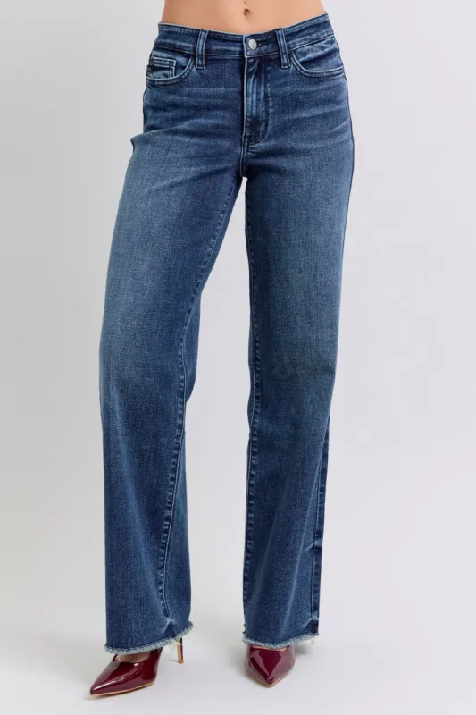 Judy Blue Full Size Raw Hem Mid Rise Jeans sold by Charming Charlie