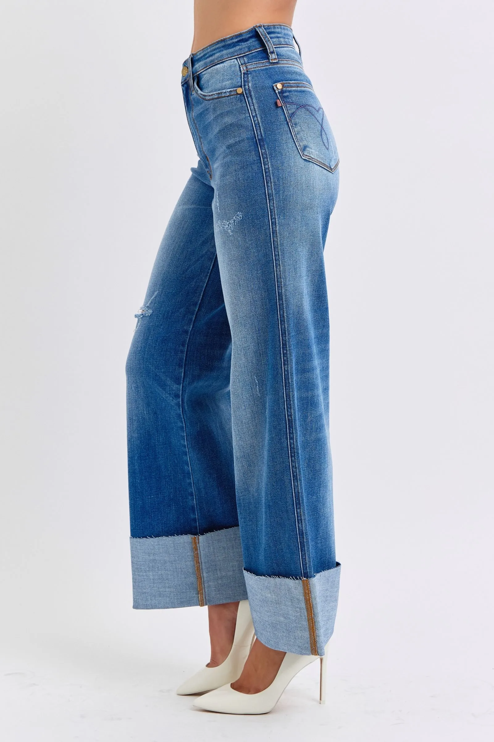 Judy Blue Full Size Distressed High Waist Wide Leg Jeans sold by Charming Charlie product image thumbnail 4
