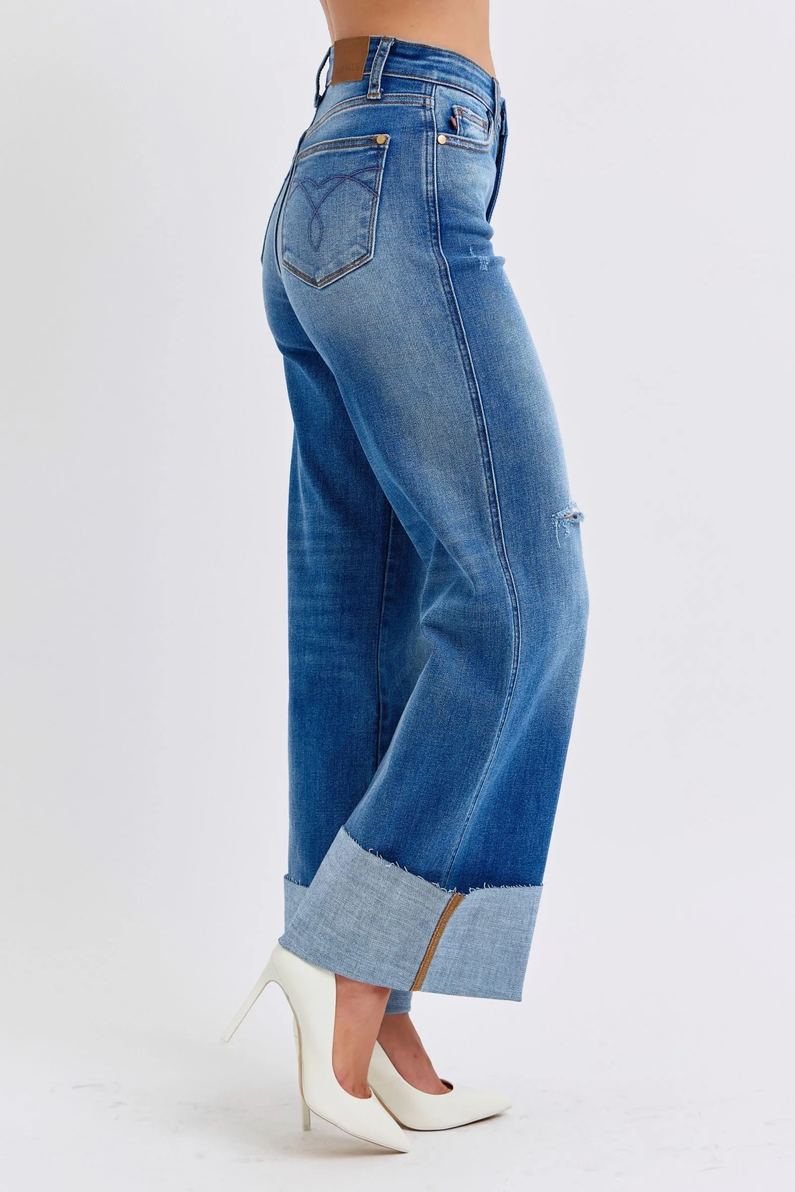 Judy Blue Full Size Distressed High Waist Wide Leg Jeans sold by Charming Charlie product image thumbnail 3