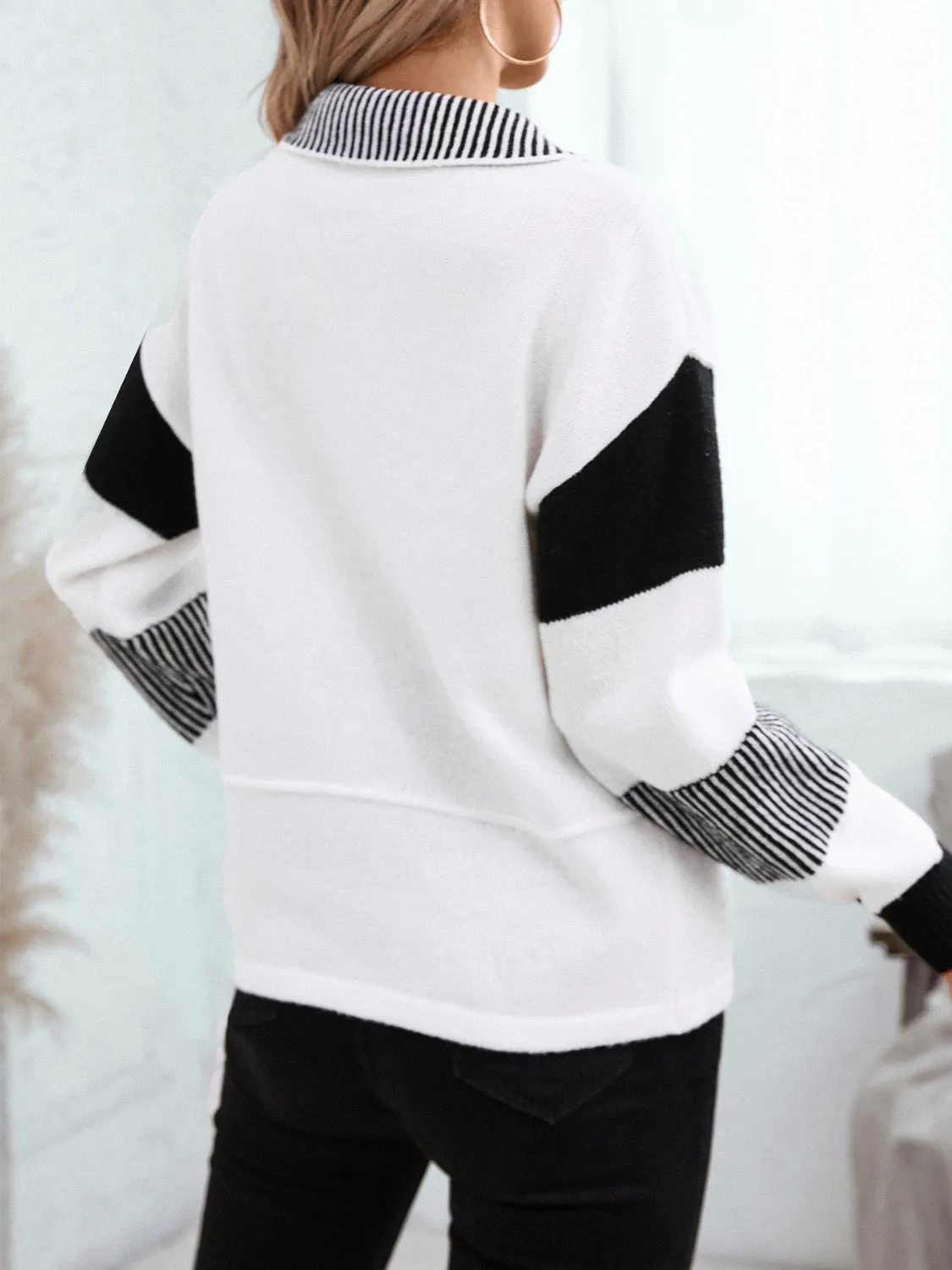 Striped Johnny Collar Drop Shoulder Sweater sold by Charming Charlie product image thumbnail 2