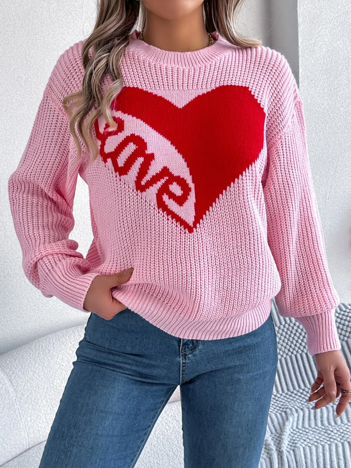 LOVE Heart Round Neck Dropped Shoulder Sweater sold by Charming Charlie