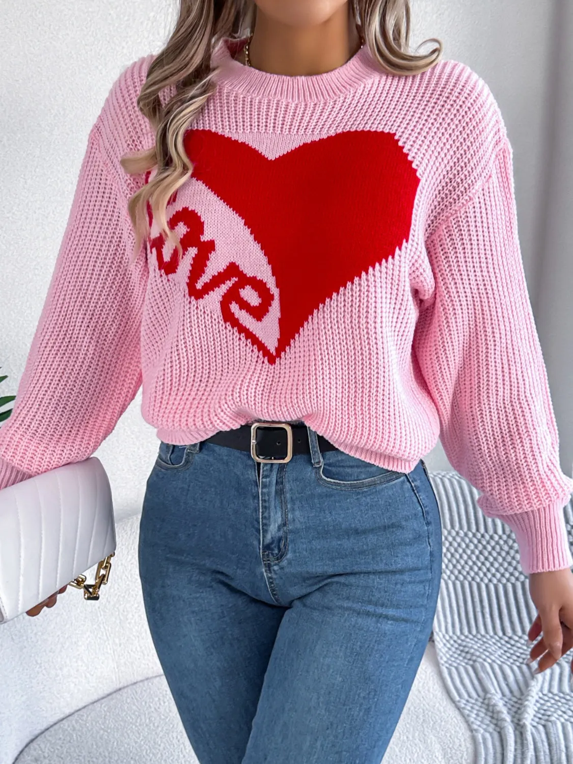 LOVE Heart Round Neck Dropped Shoulder Sweater sold by Charming Charlie product image thumbnail 5