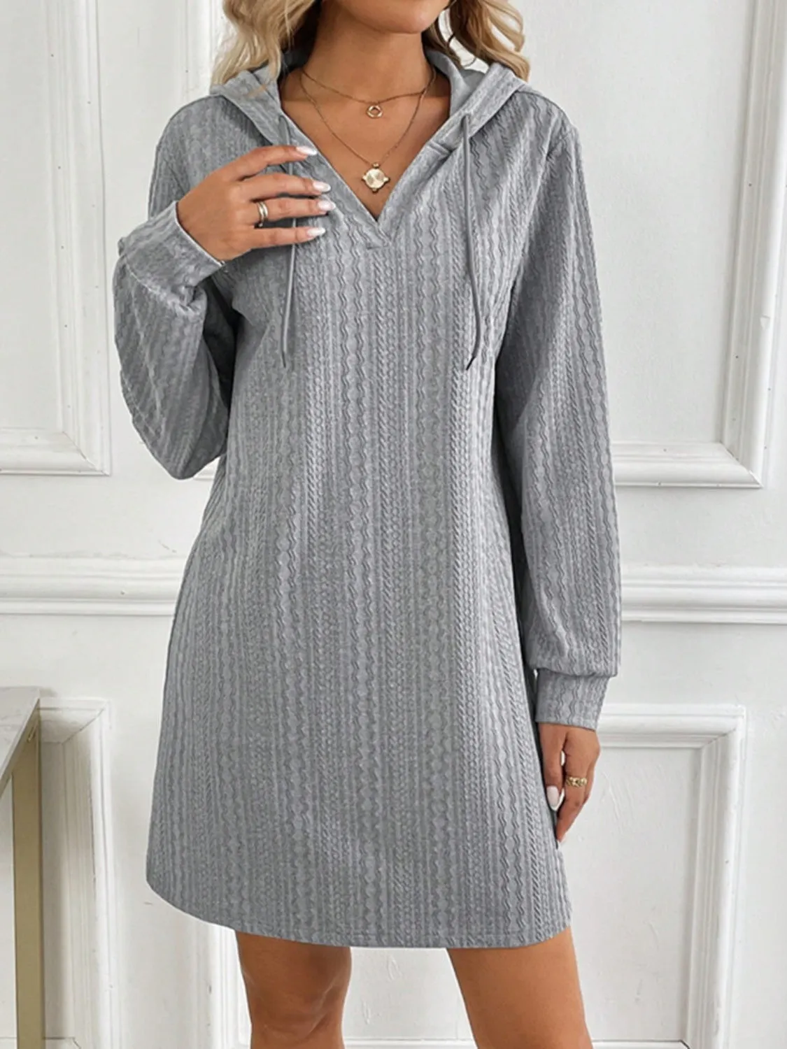 Drawstring Long Sleeve Hooded Mini Dress sold by Charming Charlie product image thumbnail 4