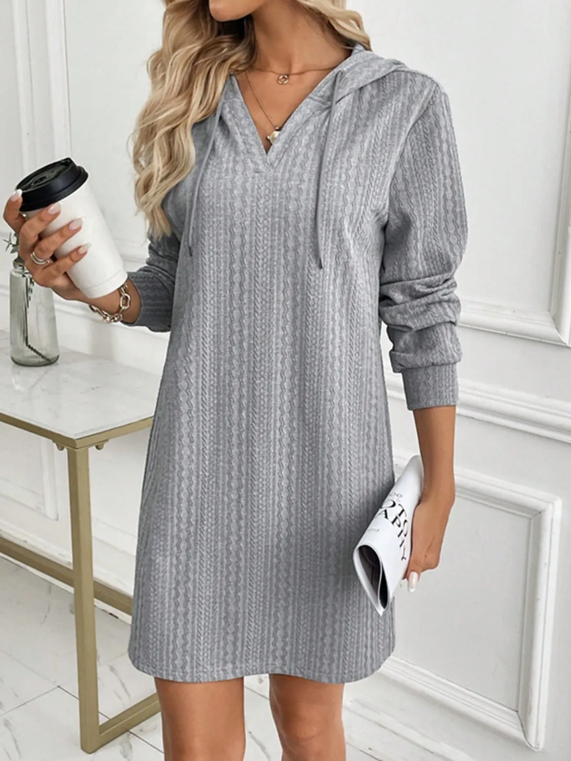 Drawstring Long Sleeve Hooded Mini Dress sold by Charming Charlie product image thumbnail 5