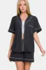 Zenana Button Down Short Sleeve Top and Shorts Lounge Set sold by Charming Charlie