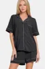 Zenana Button Down Short Sleeve Top and Shorts Lounge Set sold by Charming Charlie