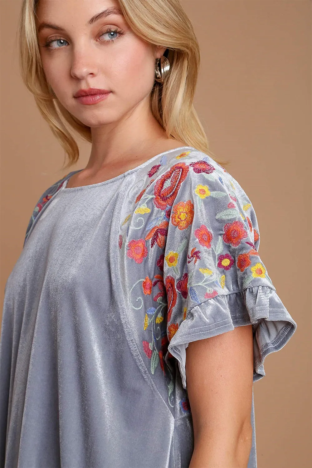 Umgee Velvet Embroidery Short Sleeve Blouse sold by Charming Charlie product image thumbnail 3