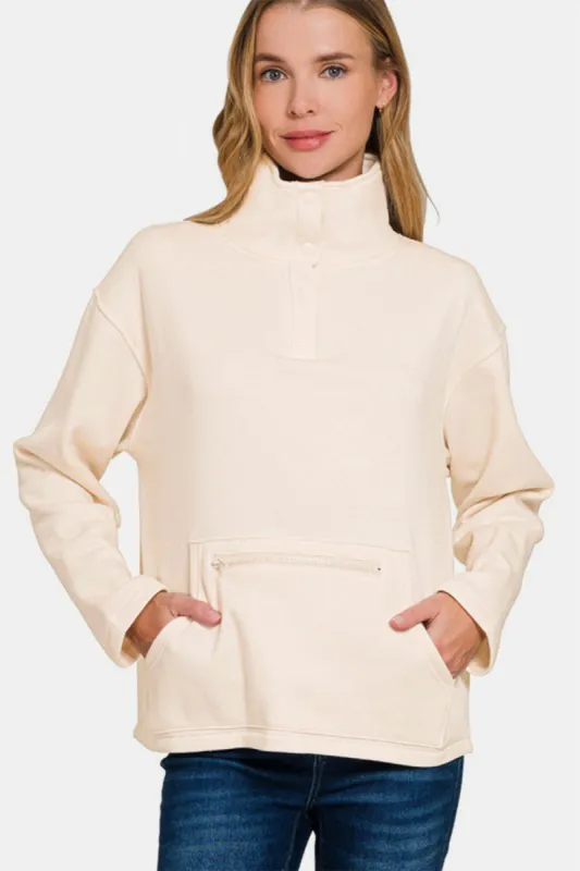 Zenana Turtleneck Half Snap Fleece Sweatshirt sold by Charming Charlie