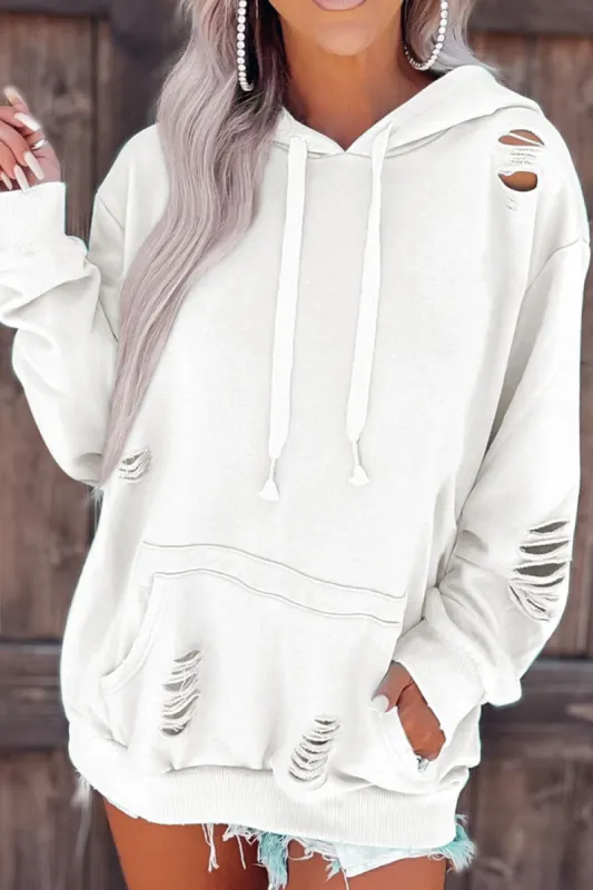Distressed Drawstring Long Sleeve Hoodie sold by Charming Charlie