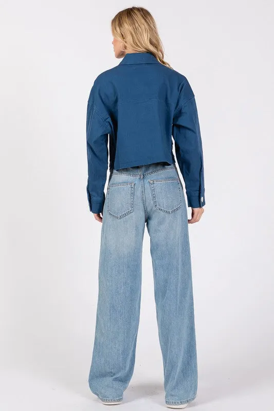 bytos Button Down Cropped Denim Jacket with Patch Pockets sold by Charming Charlie product image thumbnail 2
