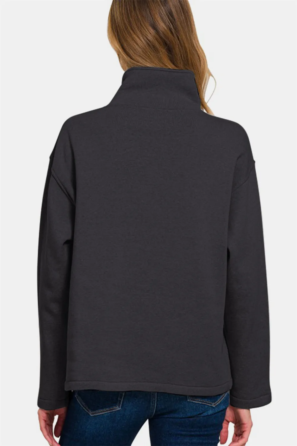 Zenana Turtleneck Half Snap Fleece Sweatshirt sold by Charming Charlie product image thumbnail 2