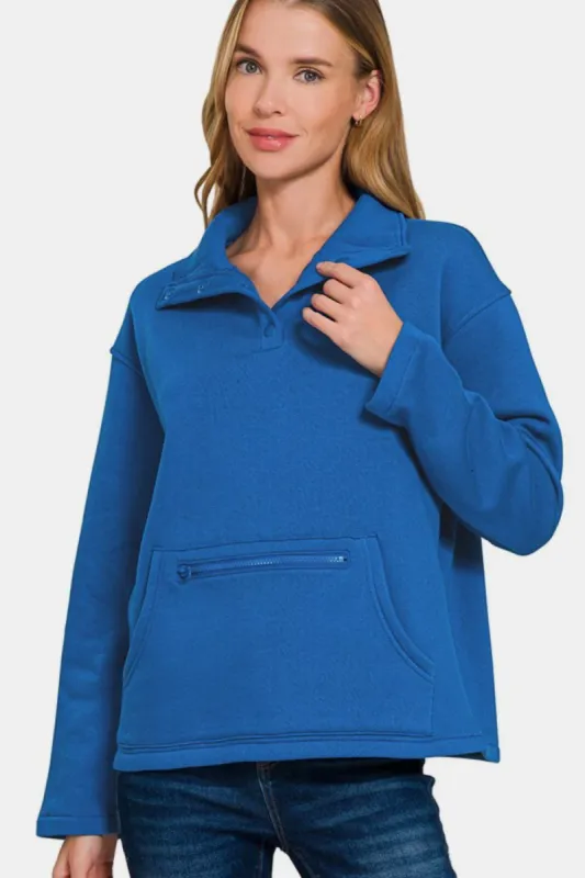 Zenana Turtleneck Half Snap Fleece Sweatshirt sold by Charming Charlie