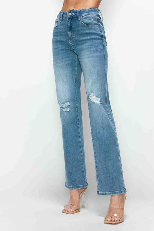 bytos Full Size Distressed High Rise Straight Jeans sold by Charming Charlie product image thumbnail 4