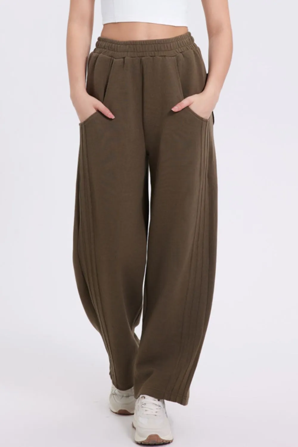 Basic Bae Elastic Waist Straight Leg Pants with Pockets sold by Charming Charlie