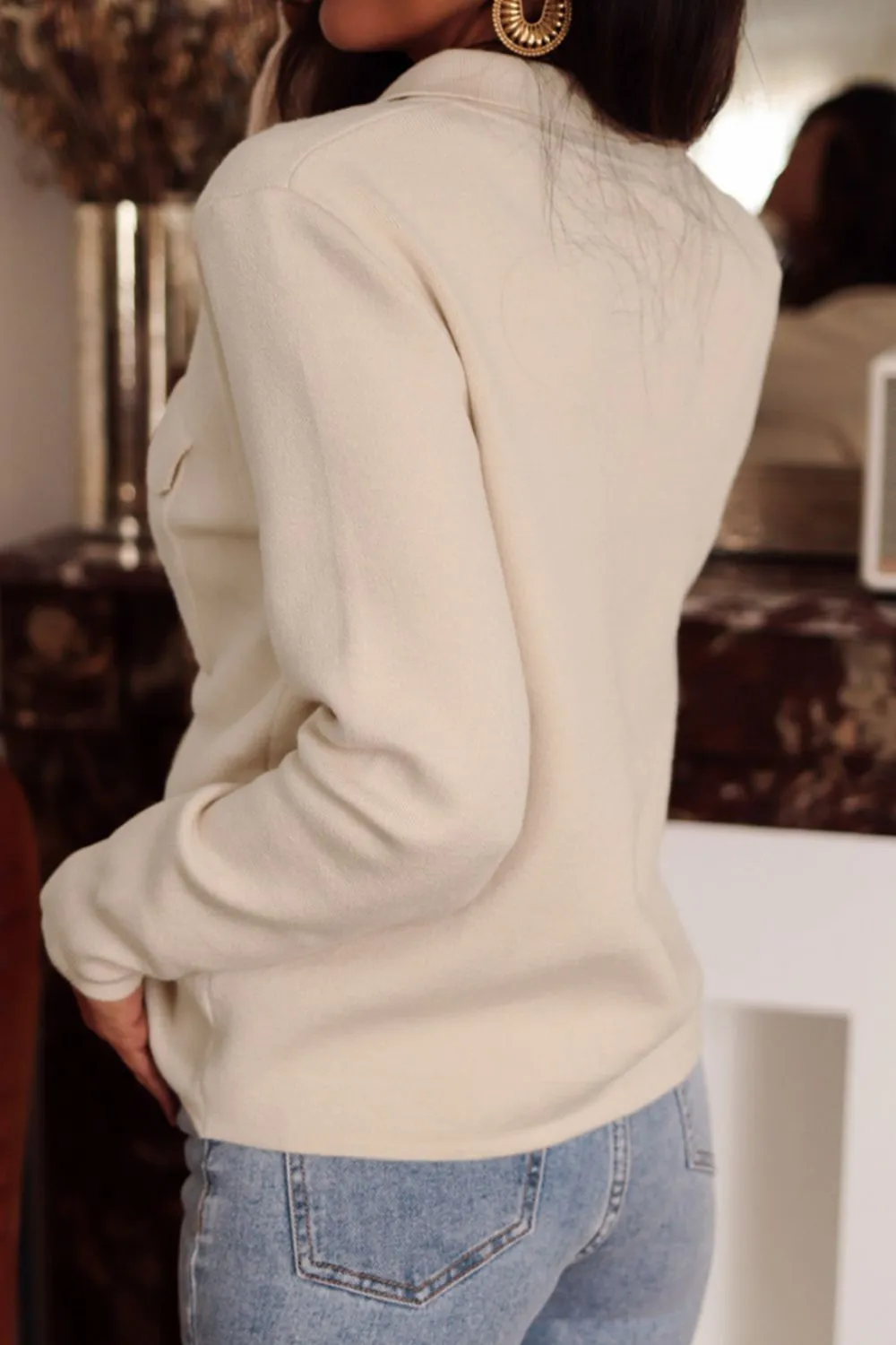 Button Up Long Sleeve Cardigan with Chest Pockets sold by Charming Charlie product image thumbnail 4