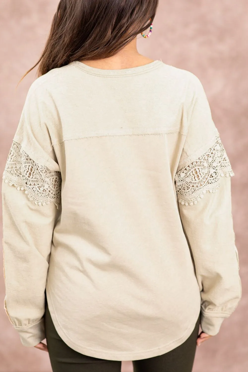 Notched Crochet Long Sleeve Sweatshirt sold by Charming Charlie product image thumbnail 4