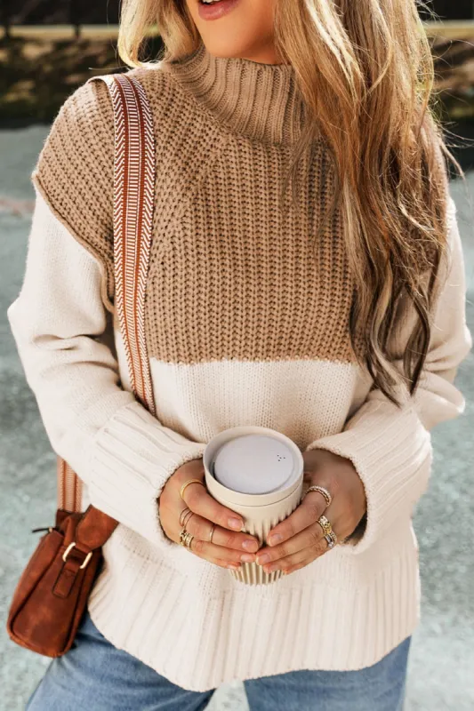 Slit Color Block Turtleneck Long Sleeve Sweater sold by Charming Charlie